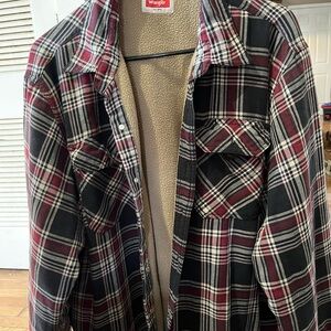 Wrangler Plaid Sherpa Lined Shirt Jacket Black Red White Size Large